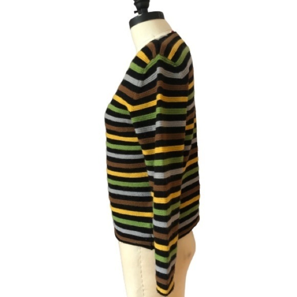 100% Cashmere Multicolor Rainbow Striped V-neck Sweater - Picture 6 of 16